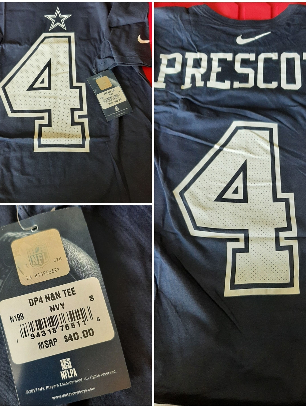 Nike Navy Dallas Cowboys Prescott #4 Tee Adult Small Brand New